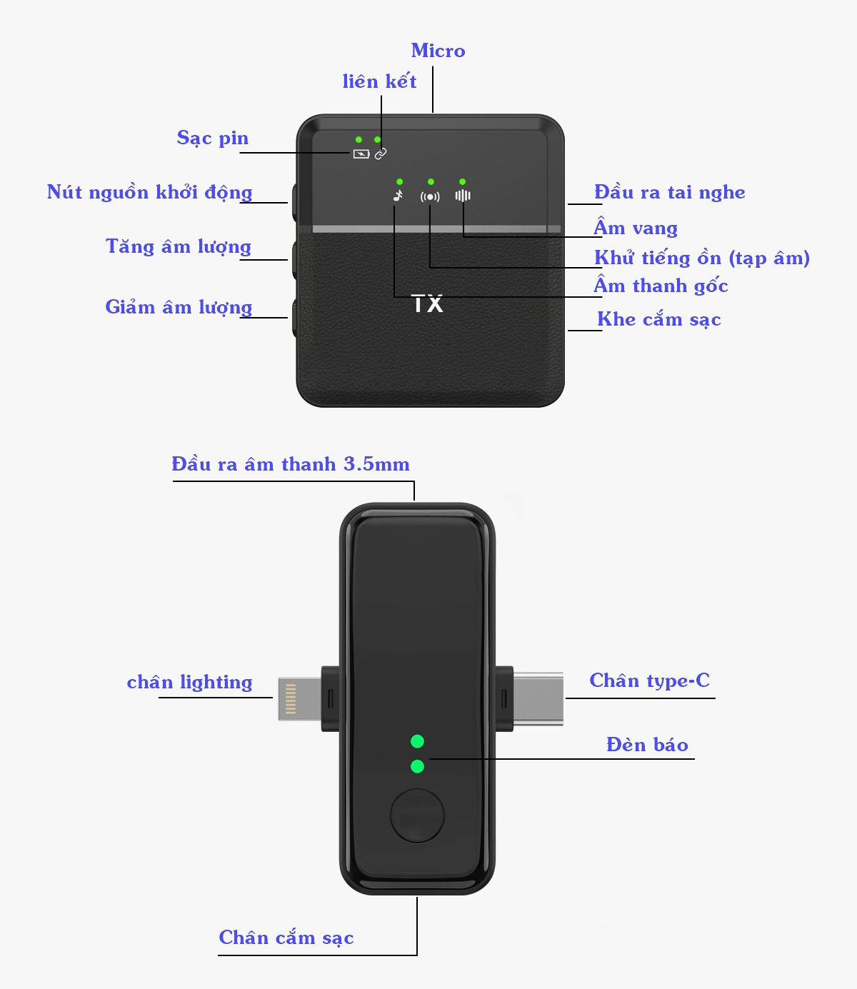 Mic không dây SX31 2 micro dành cho điện thoại gọn kết nối type C - Lightnin tiện dụng cho quay phim chụp hình làm vlog youtuber hút âm tốt thời lượng pin cao cải thiện âm thanh đầu vào