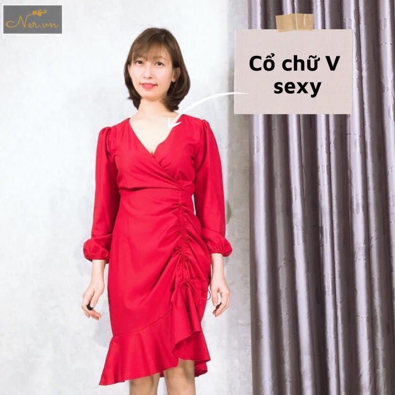 Đầm DỰ TIỆC dáng suông cao cấp, bèo nhúng lai váy siêu xinh, siêu sang, 2 màu đỏ, trắng. Thương hiệu NER – N52