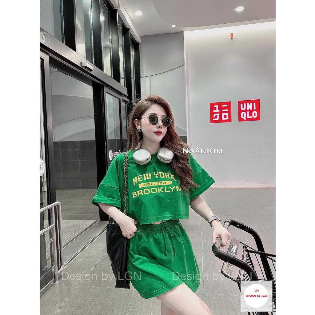 SET ĐI CHƠI, SET 2 MÓN ÁO CROPTOP CỔ TRÒN TAY NGẮN NEW YORK PHỐI CHÂN VÁY CỰC HOT - Pink