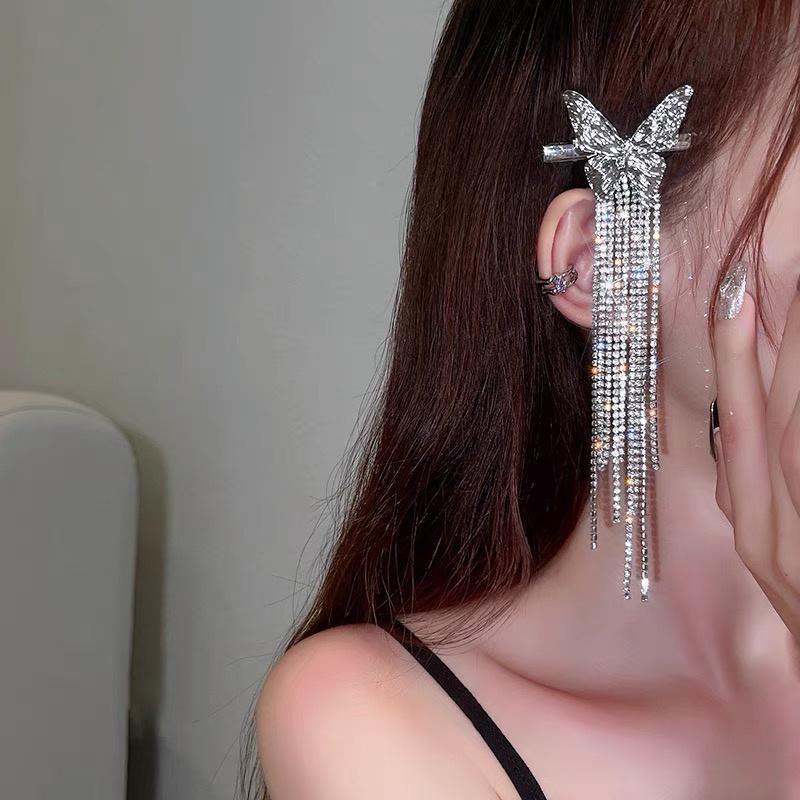 Kẹp Tóc Kim Loại Butterfly Đính Đá Tua Rua Siêu Sang Dự Tiệc Mainia Shop