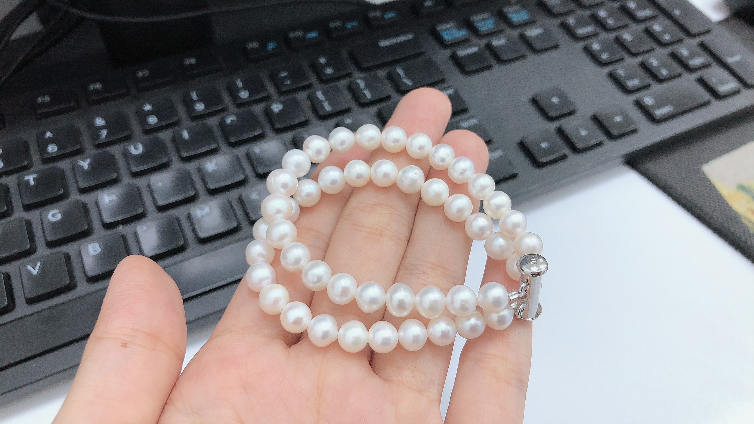 Vòng tay ngọc trai thật - ngọc tròn 6-7li màu trắng sang trọng