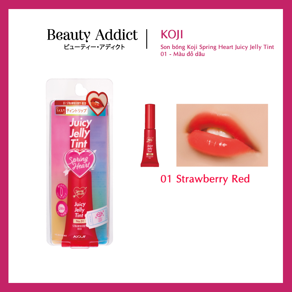 Son Bóng Koji Spring Heart Juicy Jelly Tint Lip Nhật Bản, Lên Màu Tự Nhiên, Xinh Tươi, Dưỡng Ẩm Môi Mịn Mướt, Căng Mọng