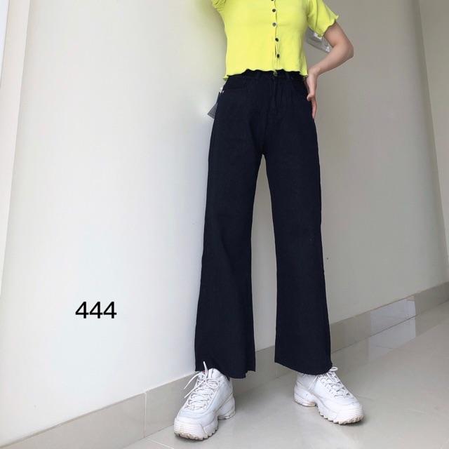 Quần Baggy Jeans đen lưng cao ống suông