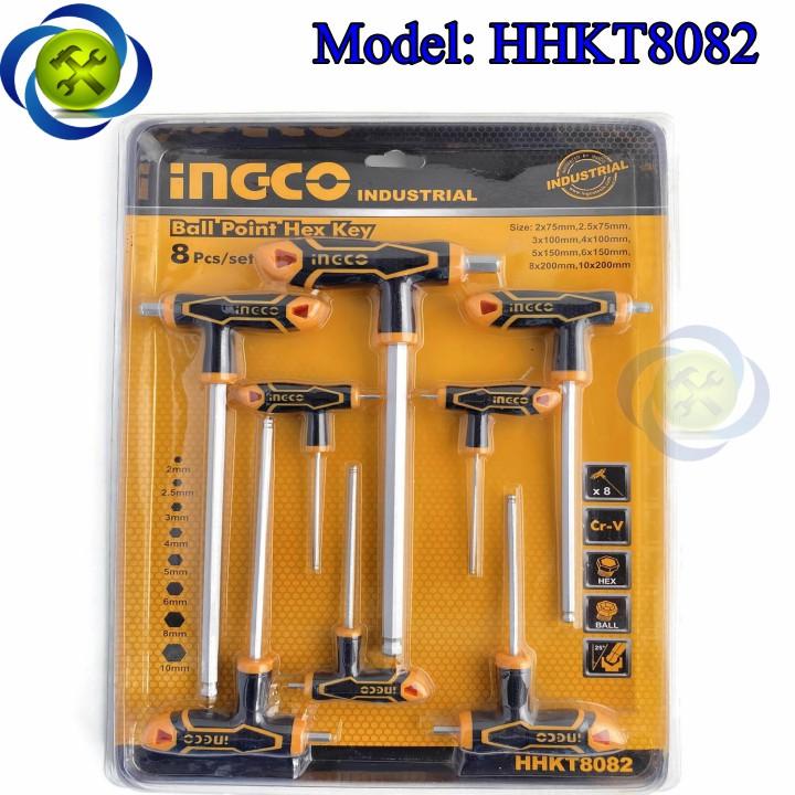 Bộ lục giác chữ T INGCO HHKT8082 8 cây đầu dài bi