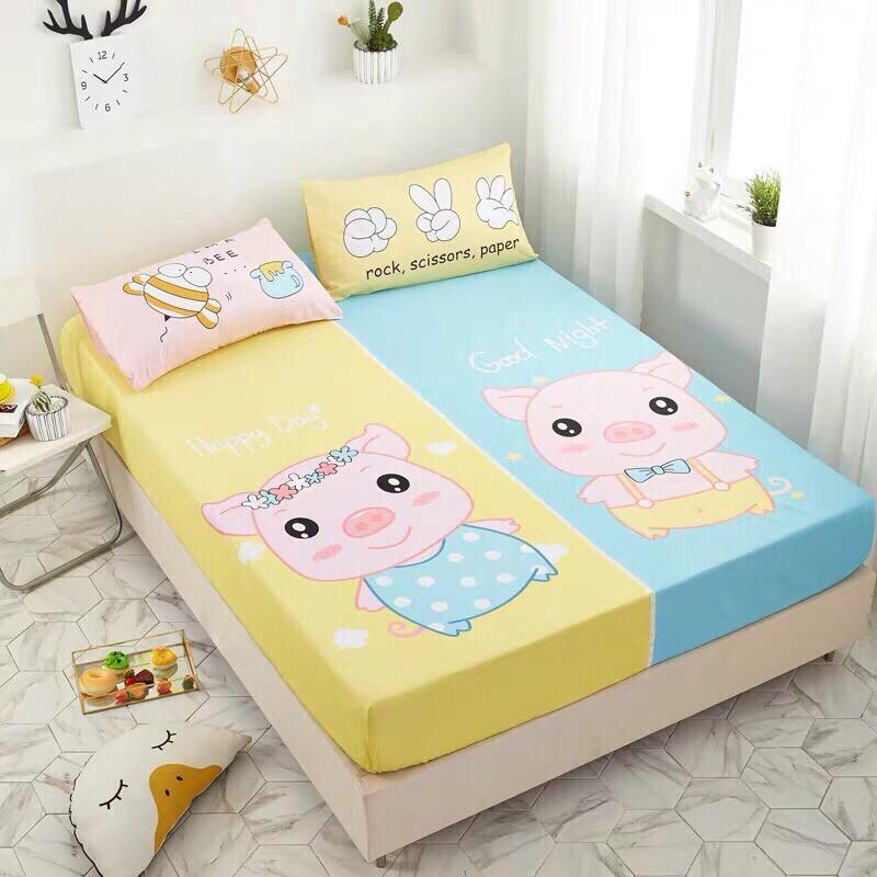 Bộ Ga Gối Cotton Hoạ Tiết 3d Cho Bé Yêu Mẫu 2 CON HEO