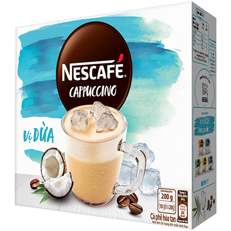 Combo 2 hộp cà phê hòa tan Nescafé Cappuccino vị dừa (Hộp 10 gói x 20g) - [Tặng túi tote Nescafé]
