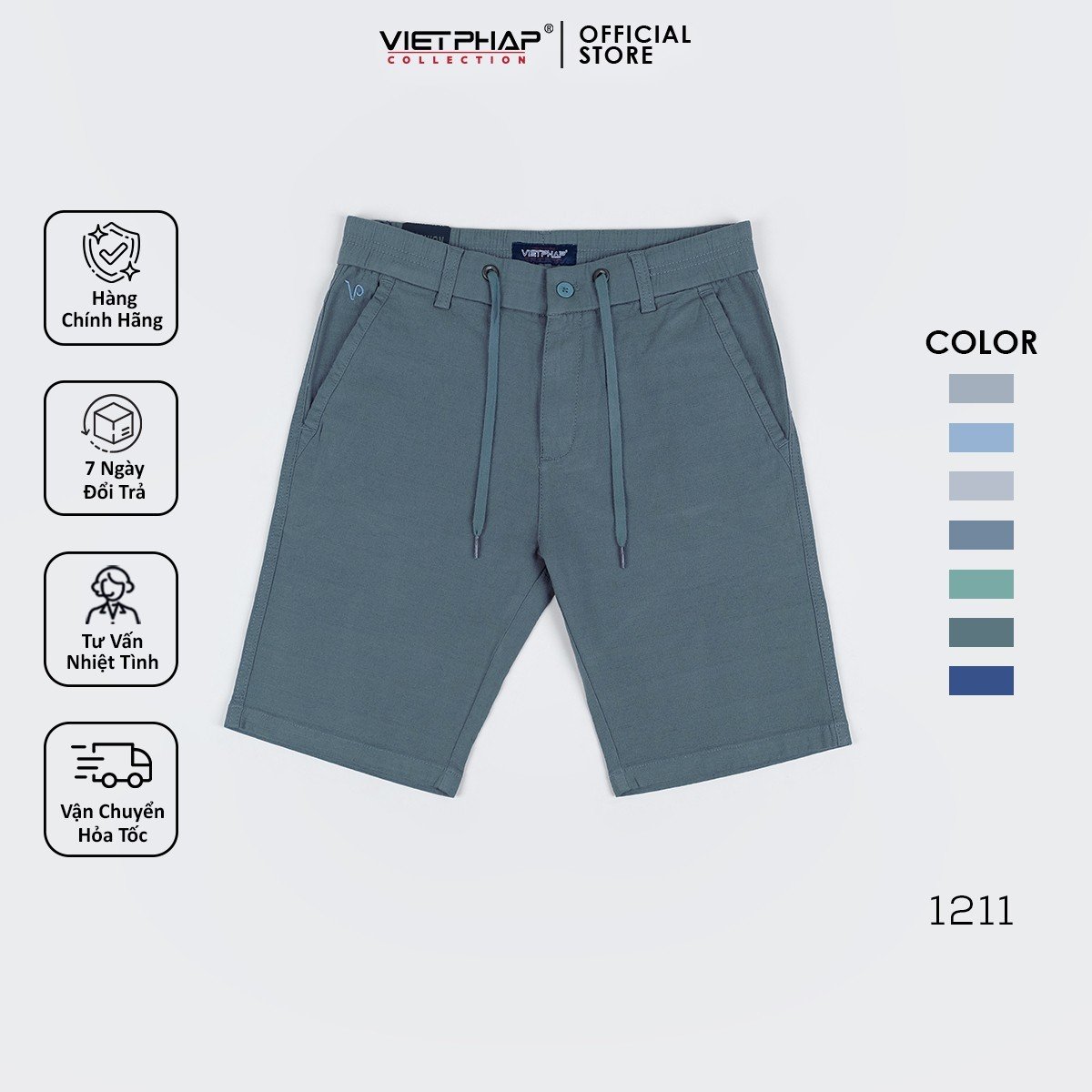 Quần Short Kaki Cao Cấp VIỆT PHÁP/ Form basic/ thêu logo sườn, chất liệu dệt cotton mềm mịn hút mồ hôi ,không phai màu 1211