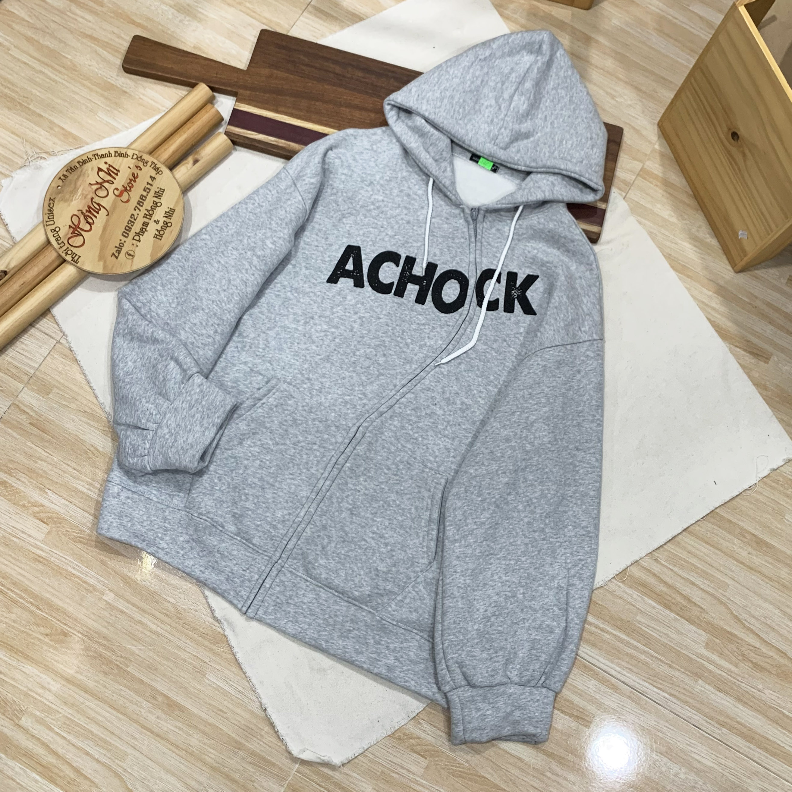 Áo Khoác Hoodie Zip Nỉ ACHOCK Tay Phồng Dây Kéo Dáng Rộng Nam Nữ Oversize Ulzzang Unisex - MM