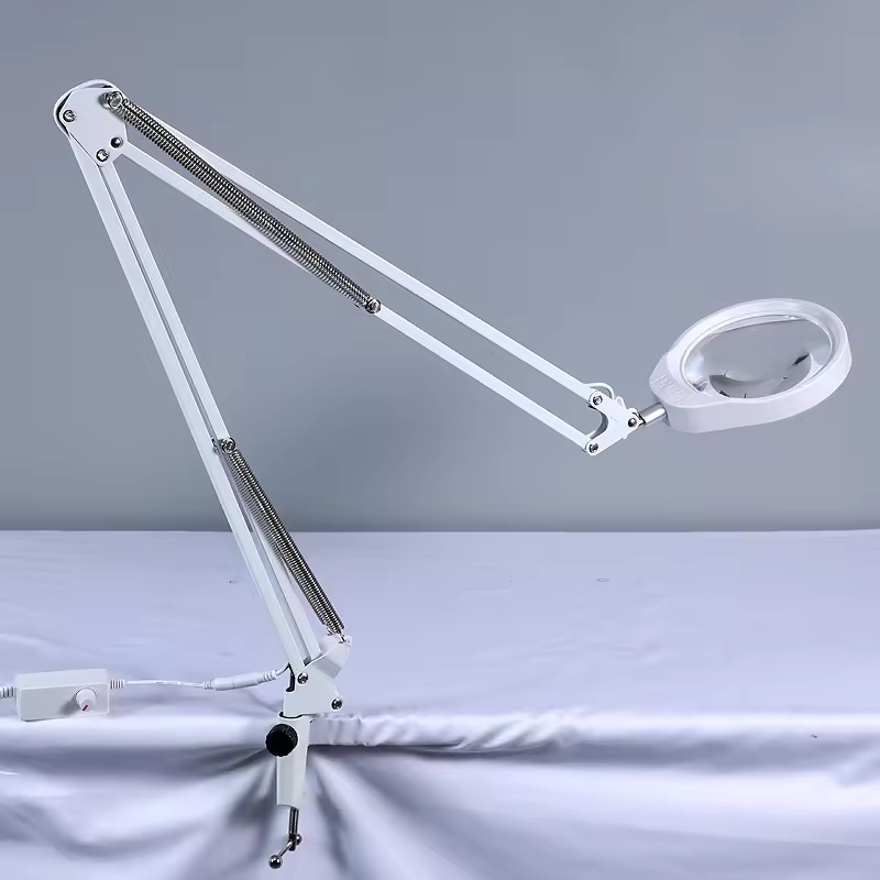 Kính lúp công nghiệp gắn bàn có đèn TERINO DE-27W (phóng đại 10X và 20X, Led, màu trắng) - Hàng chính hãng