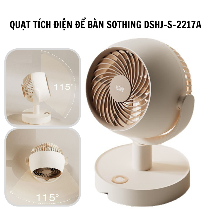 Quạt tích điện để bàn Sothing DSHJ-S-2217A, động cơ không chổi than êm ái, pin 4000mAh- Hàng chính hãng