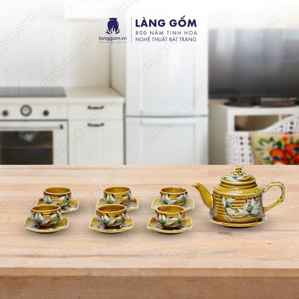 Bộ ấm chén Men hỏa biến chữ thập - Gốm sứ Bát Tràng - Làng Gốm