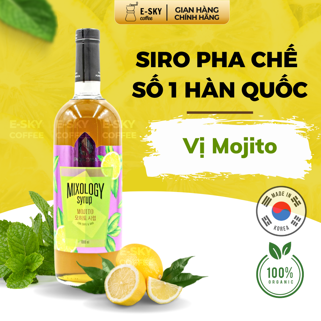 Siro Mojito Pomona Mojito Syrup Nguyên Liệu Pha Chế Hàn Quốc Chai Thủy Tinh 1 Lít