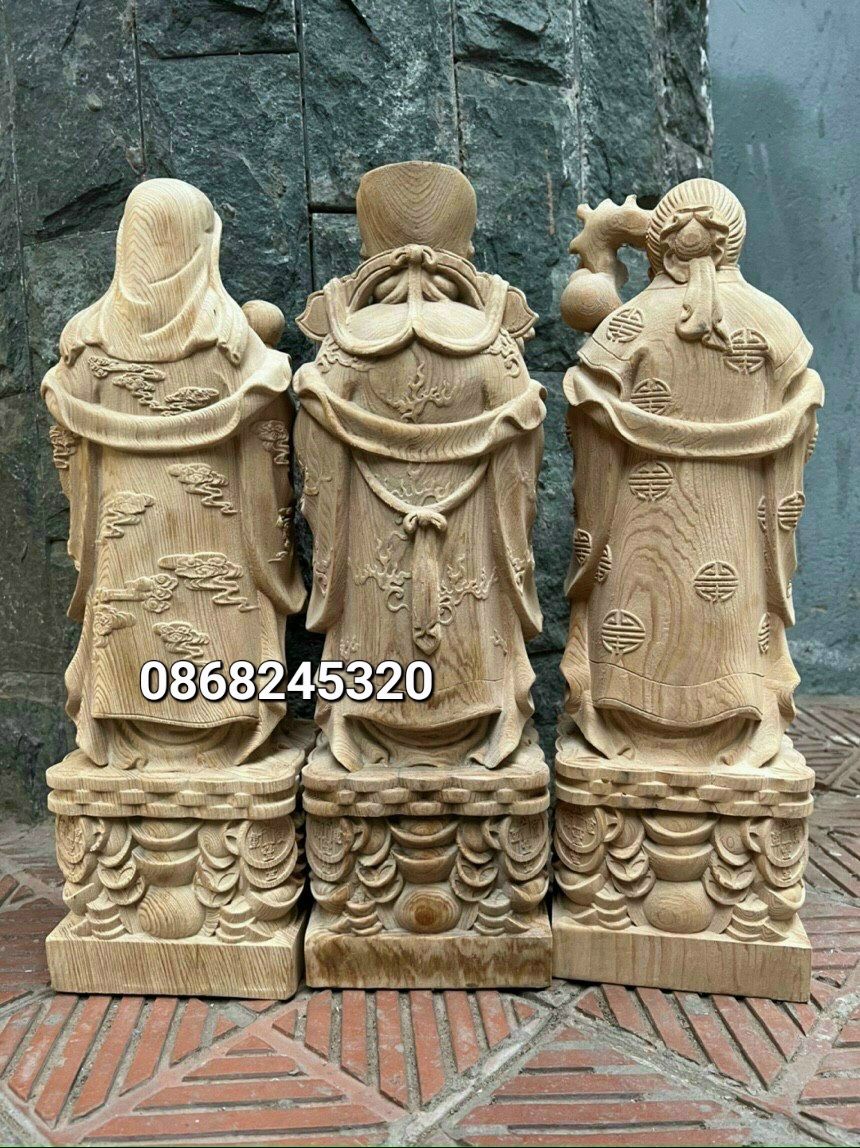 Bộ tượng phật tam đa phúc lộc thọ bằng gỗ ngọc am thơm nức kt cao 40cm