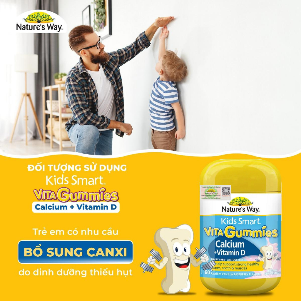 Kẹo Dẻo Bổ Sung Canxi Cho Bé Nature's Way Kids Smart Vita Gummies Calcium + Vitamin D