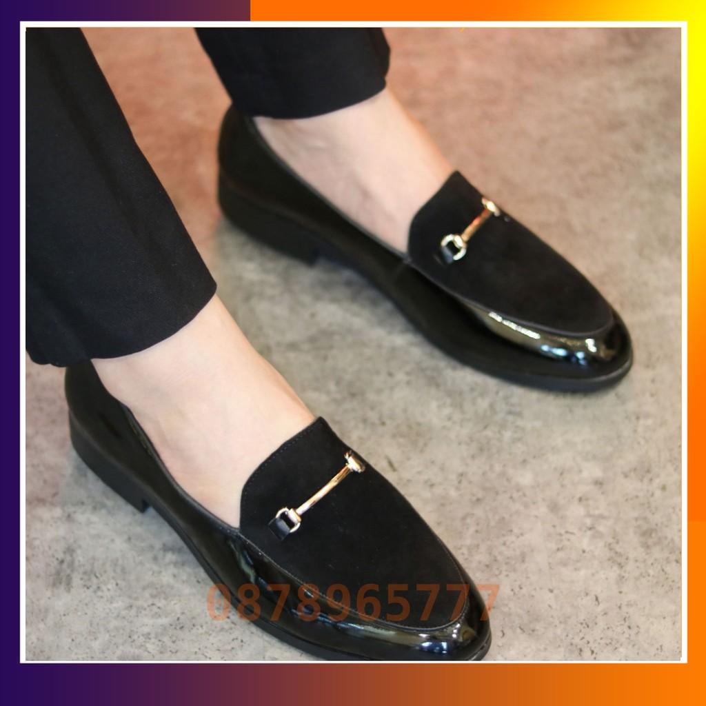 Giày Da Nam Giá Rẻ Da Lộn Kết Hợp Đai Vàng Sang Trọng Mã L190