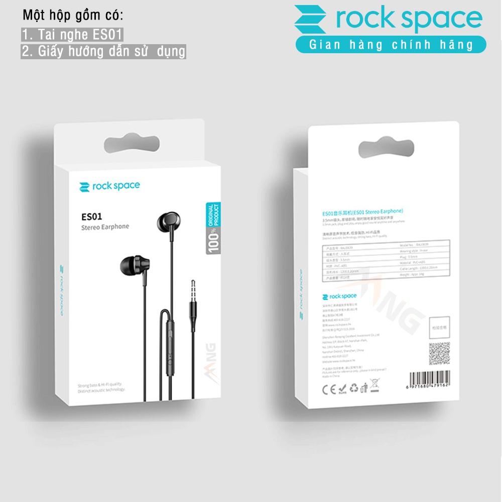 Tai nghe có dây Rockspace ES01 nhét tai dành cho samsung iphone máy tính có mic - Hàng chính hãng