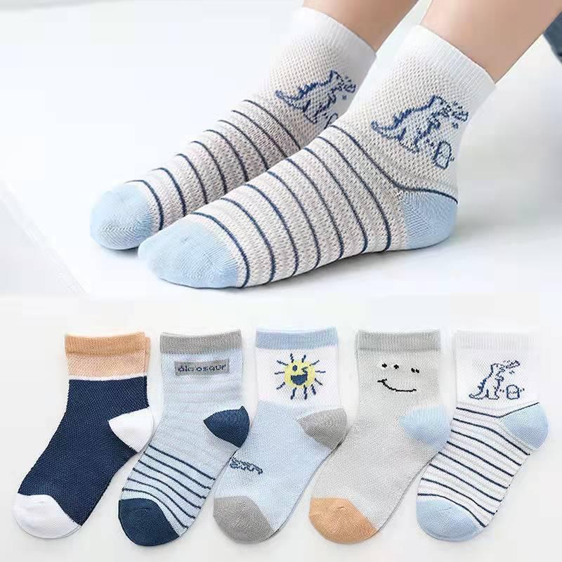 Set 5 đôi tất len mỏng, thoáng khí cho bé trai và bé gái, họa tiết hoạt hình dễ thương, size từ 1 đến 12 tuổi