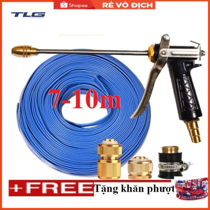 Bộ dây vòi xịt nước rửa xe, tưới cây . tăng áp 3 lần, loại 7m, 10m 206318D đầu đồng,cút đồng+ tặng khăn phượt