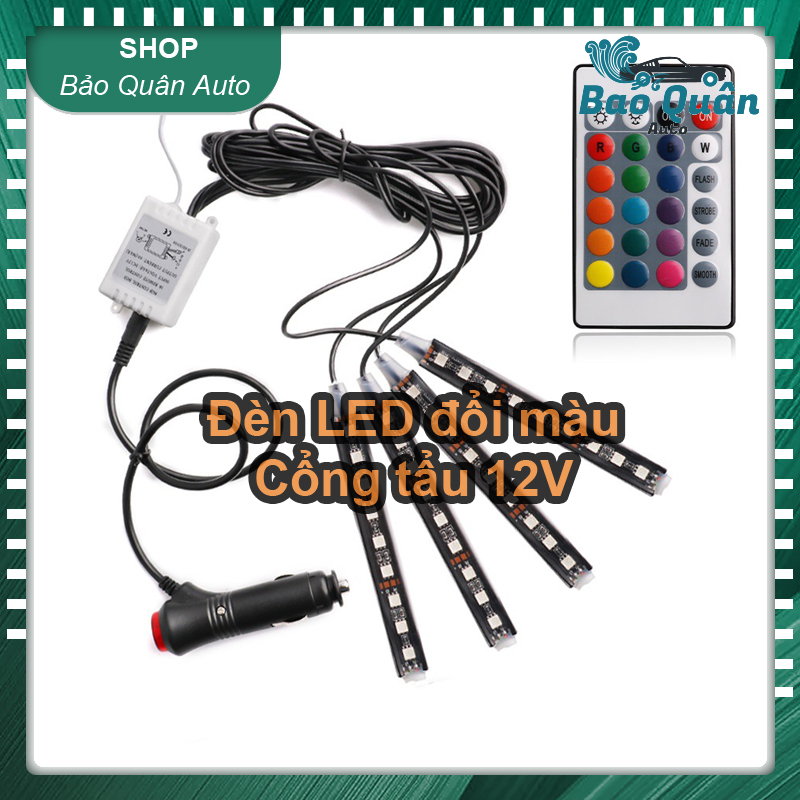 Bộ đèn Led cảm biến NHẤP NHÁY THEO NHẠC 4 thanh 9 bóng lắp gầm ghế ô tô có Remote