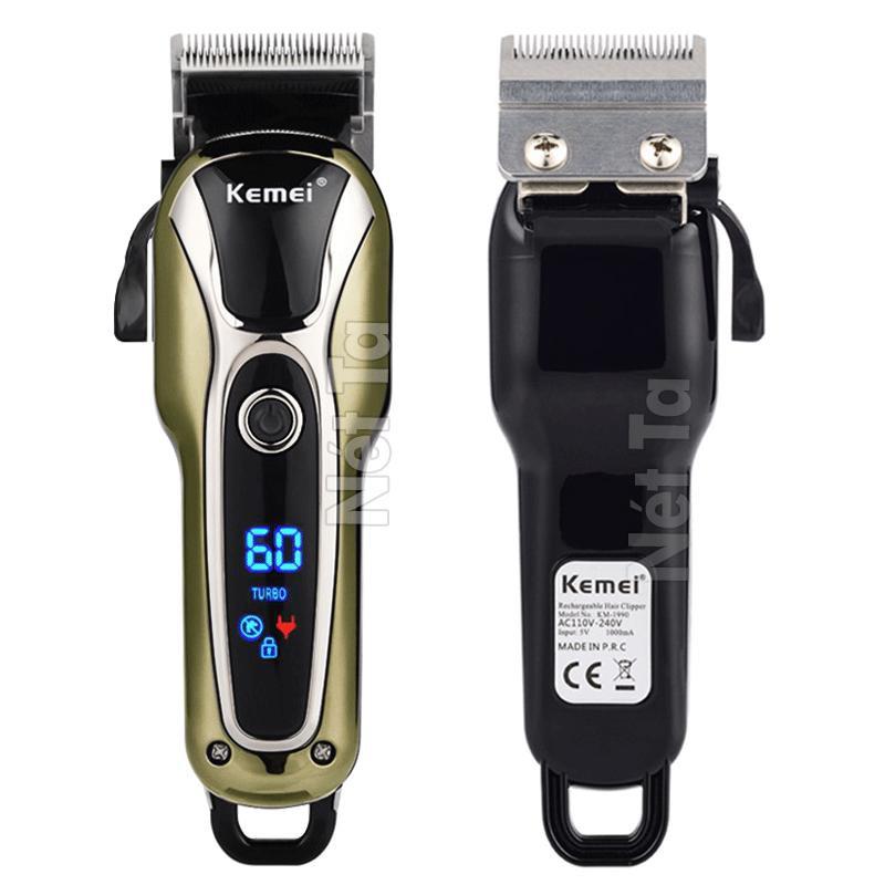 Tông đơ cắt tóc dành cho salon và gia đình kemei KM - 1990 màn hình LCD thông minh 2 tốc độ bảo hành 12 tháng