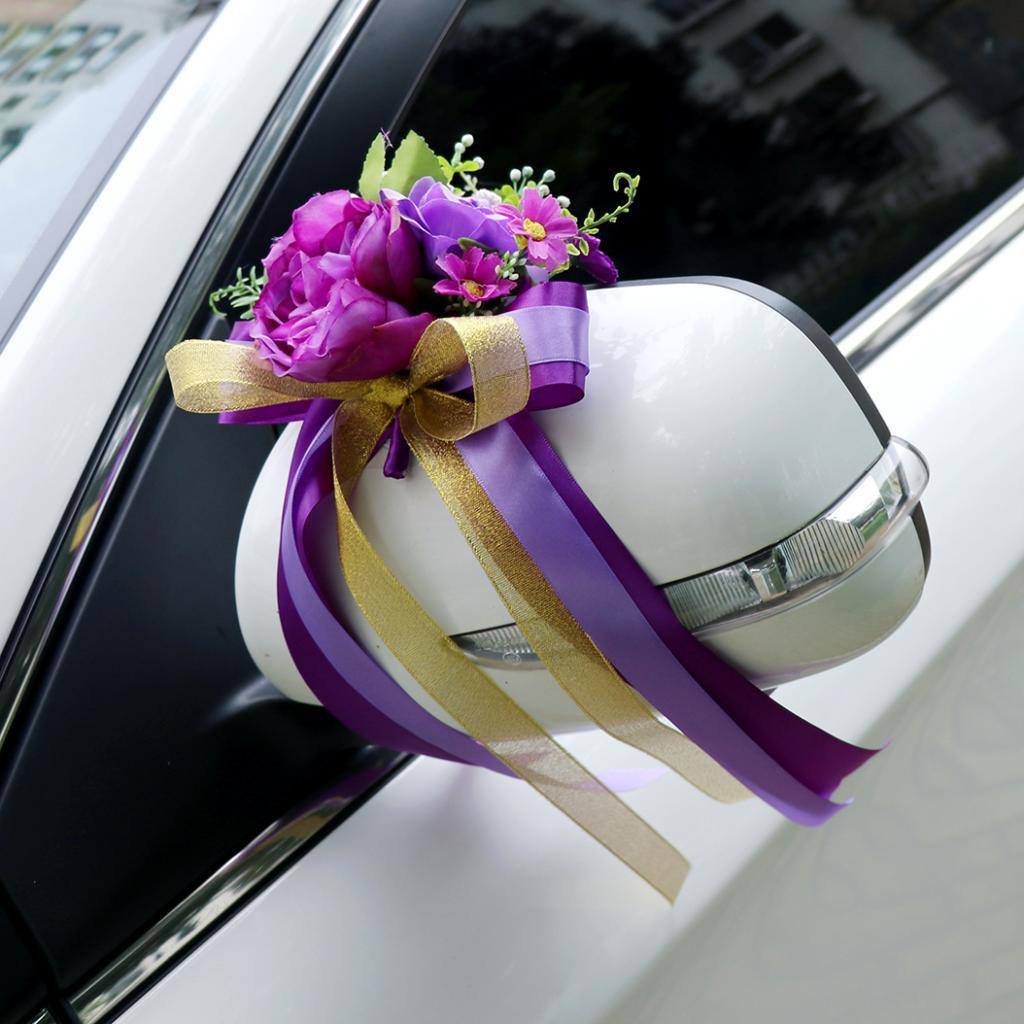 Wedding Party Car Flower and Ribbon Door Mirror Handle Decor Kit
