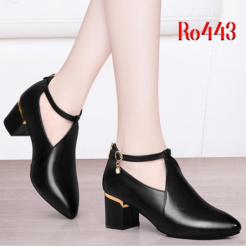 Giày sandal nữ cao gót 4 phân hàng hiệu rosata màu đen thời trang ro443