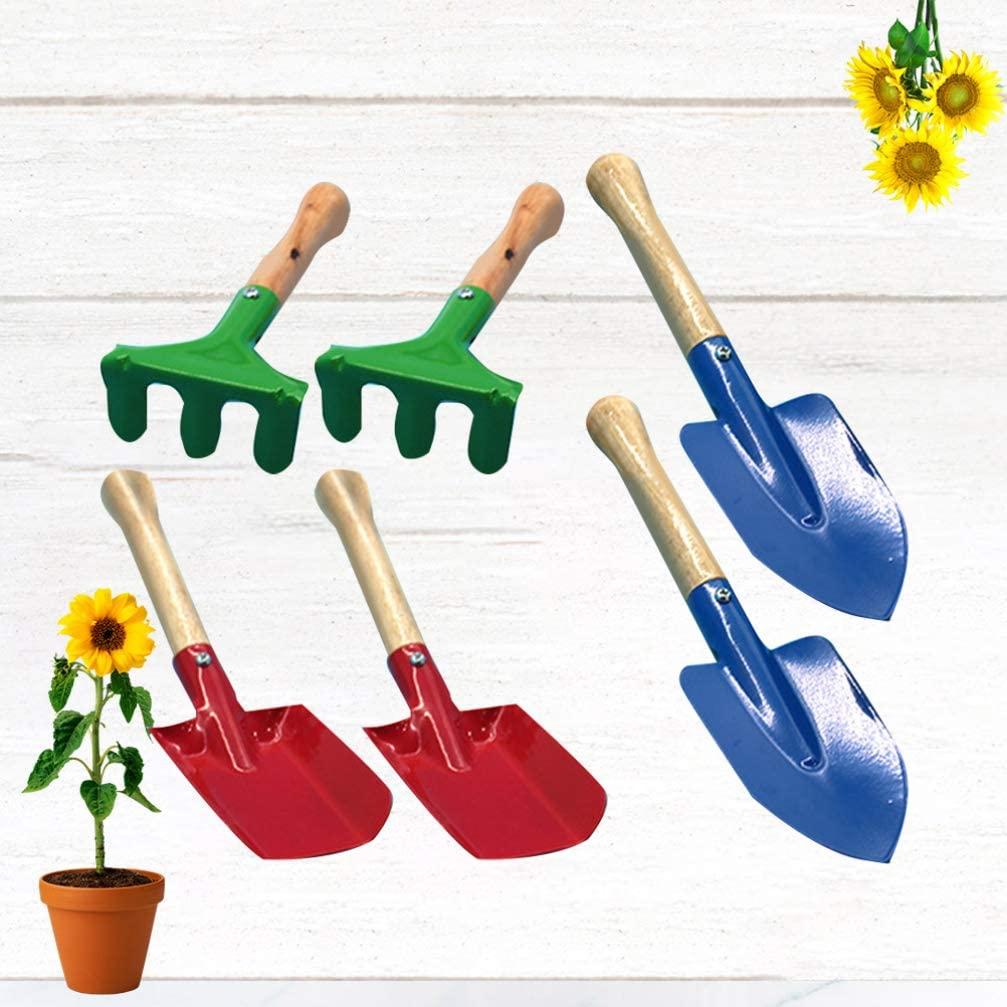 Dụng cụ làm vườn Đồ chơi 6 CÁI Dụng cụ làm vườn đầy màu sắc cho trẻ em Tay cầm bằng gỗ nhỏ