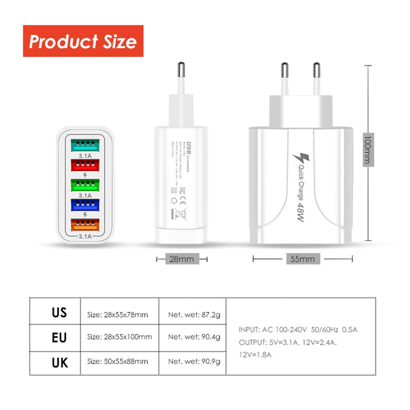 Wall Charger Adapter Quick Charge USB Multiport Charger for Smartphones