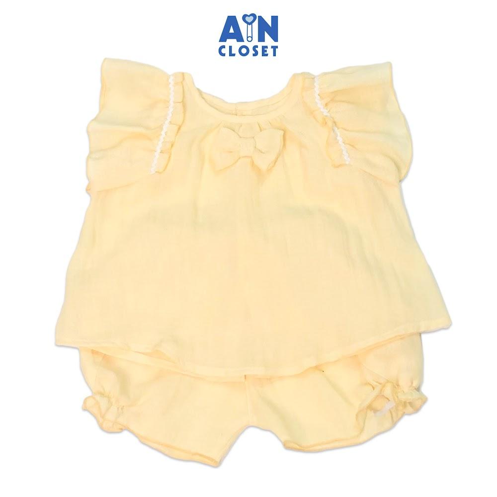 Bộ quần áo ngắn bé gái Vàng canary cotton lụa - AICDBG4ISUUZ - AIN Closet