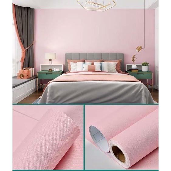 10m Giấy dán tường màu hồng trơn vân nổi - 10m decal dán tường màu hồng vân nổi có keo sẵn