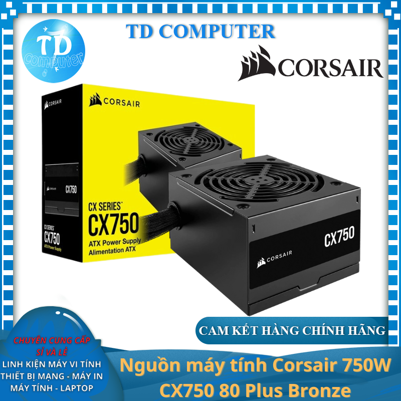 Nguồn máy tính Corsair 750W CX750 80 Plus Bronze - Hàng chính hãng Vĩnh Xuân phân phối