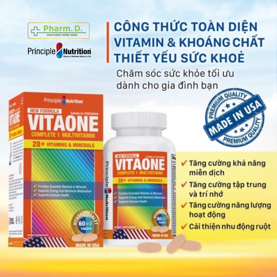 Viên Uống PRINCIPLE NUTRITION VITAONE Bổ Sung Vitamin Tổng Hợp Và Khoáng Chất Cần Thiết (Hộp 60+5 Viên)