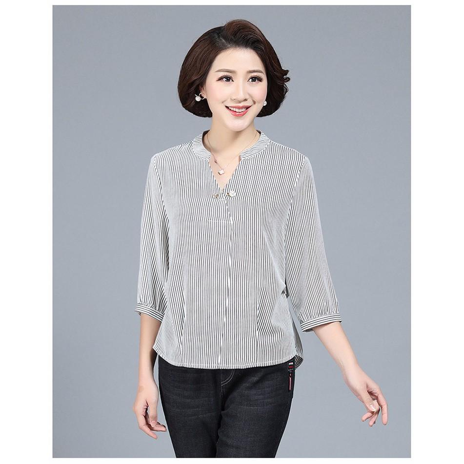 Áo sọc tay lỡ quý cô cao cấp tk144N