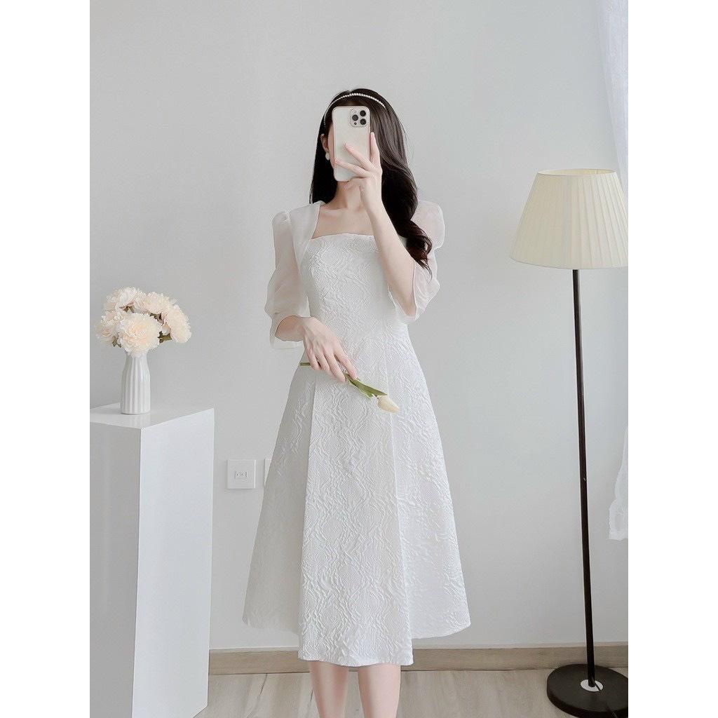 ĐẦM XÒE GẤM HOA TAY DÀI PHỐI TAY VOAN