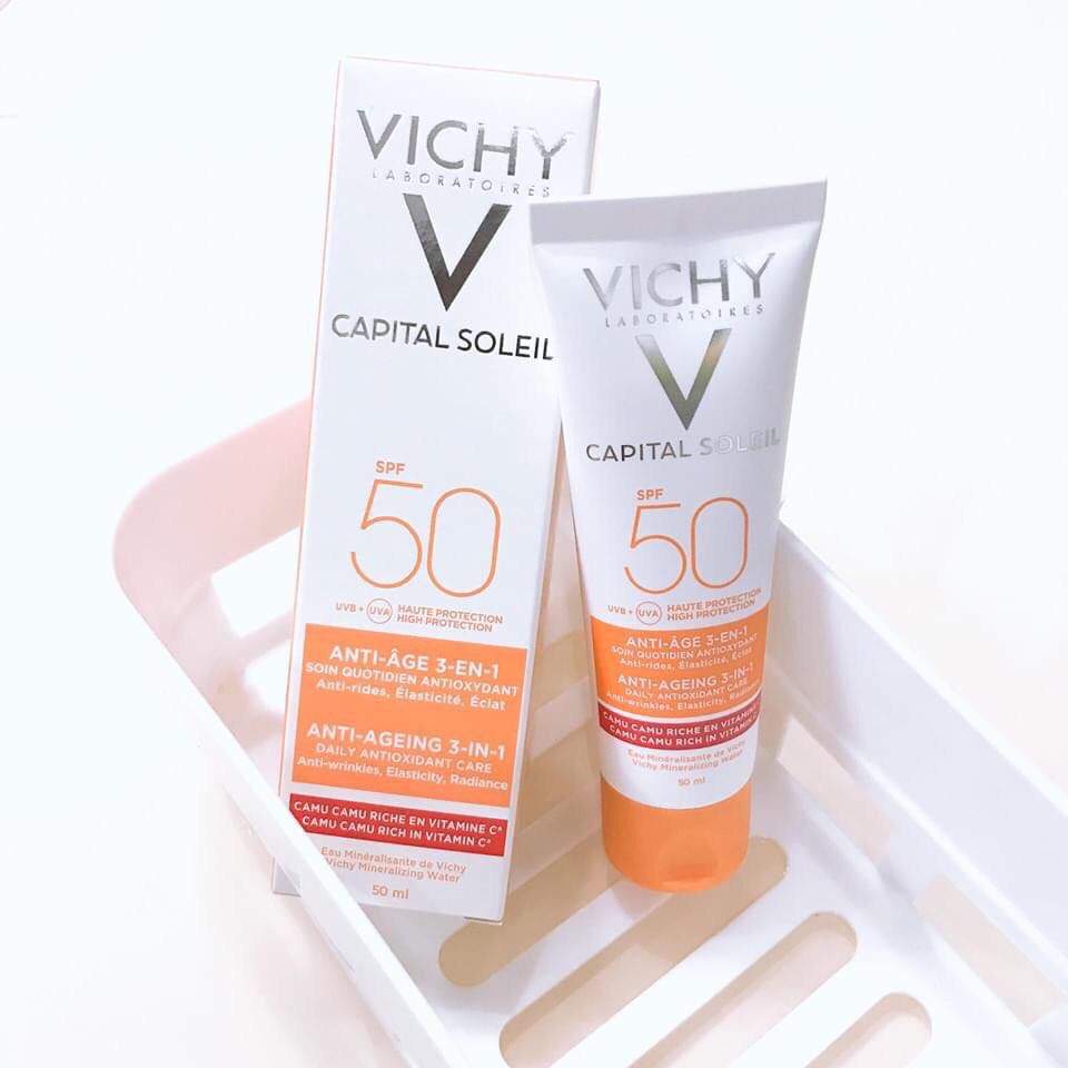 Kem Chống Nắng Chống Lão Hóa VICHY Capital Ideal Soleil Anti-Ageing SPF50+ UVB+UVA (50ml) + Tặng Móc Khóa