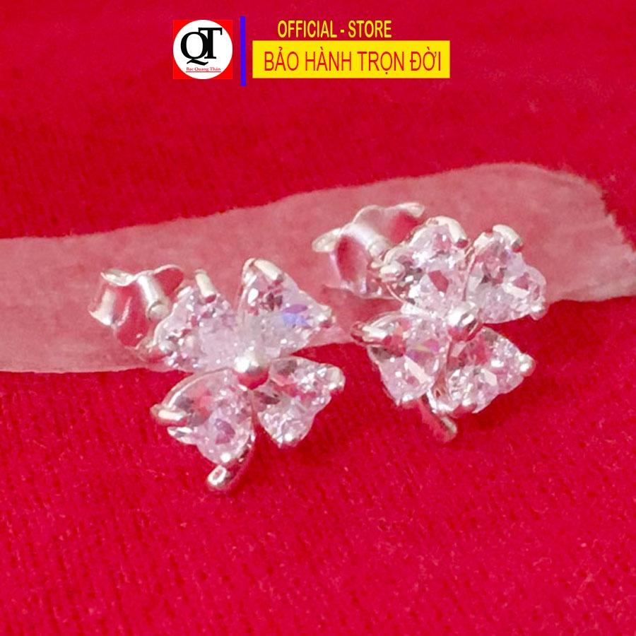Khuyên tai nữ bạc cỏ Bốn Lá chốt đeo sát tai có thể đeo cho nam và nữ Bạc Quang Thản - QTBT111