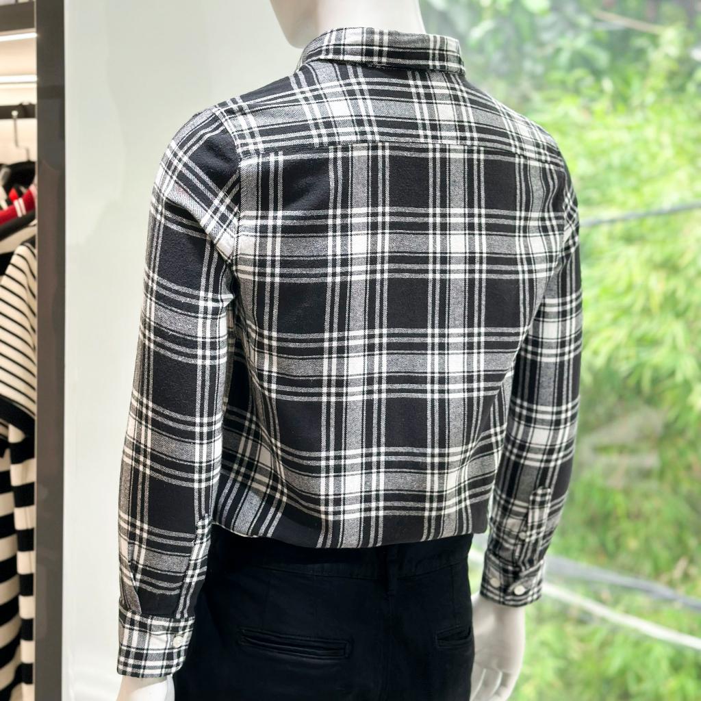Áo Sơ Mi Nam Dài Tay Phối Sọc BY COTTON Caro Lớn Trắng Đen