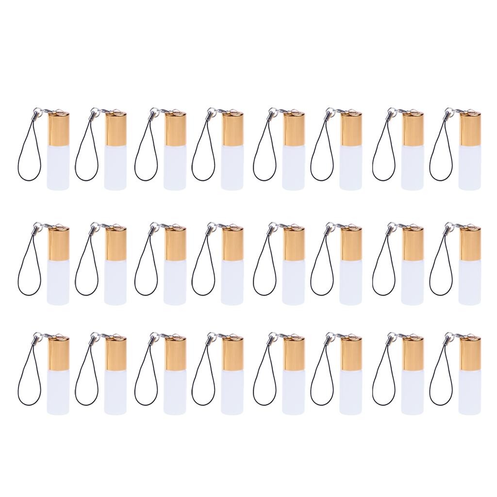 24 Pieces Refillable Glass Roller Essential Oil Bottles Pendant 5ml Gold