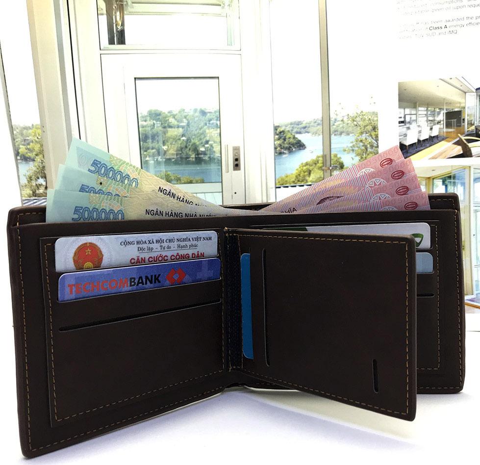 Ví , bóp da nam cao cấp có khóa kéo,  có hộp và túi làm quà tặng