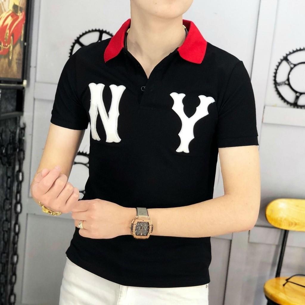 Áo Thun Nam Phối Chữ NY222 Chất Thun Mềm Mịn Thoáng Mát Thấm Hút Mồ Hôi Tốt
