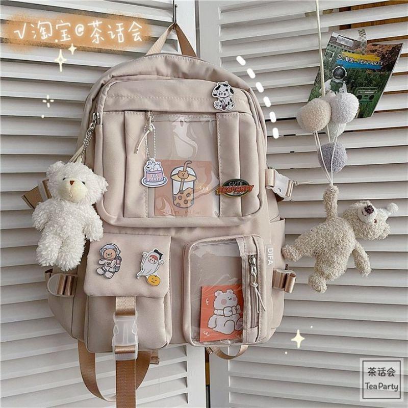 Balo ulzzang đi học, balo nữ thời trang trong suốt. B135 có kèm huy hiệu như ảnh.