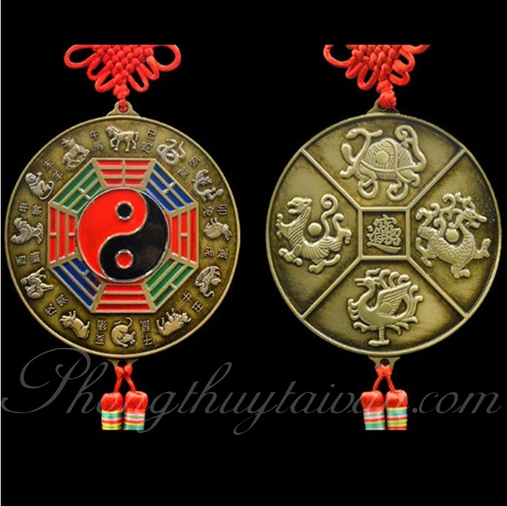 Gương phong thuỷ THẬP NHỊ ĐỊA CHI tặng bột ngũ vị,móc dán, văn khấn.