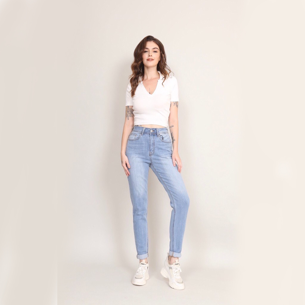 Quần jean nữ baggy - fit 9 tấc , cạp cao , co giãn 4 chiều thoải mái, năng động CT jeans
