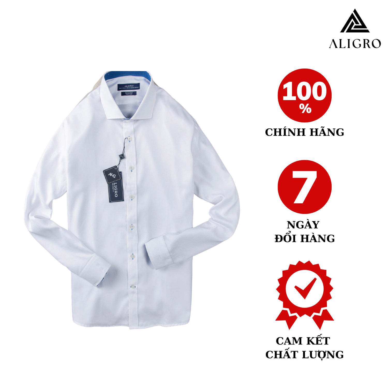 Hình ảnh Áo sơ mi nam dài tay ALIGRO cổ bẻ dáng ôm body 100% chất cotton trắng phối cổ ALGS194