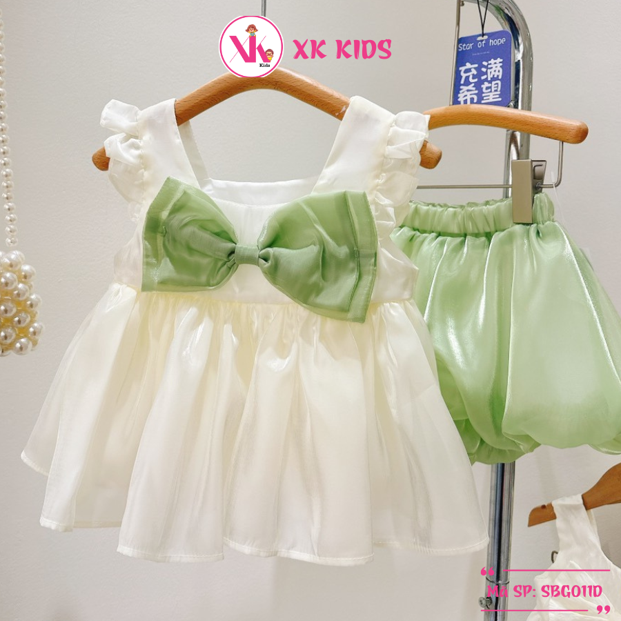 Set bé gái đính nơ kute màu kem XK KIDS SBG011D