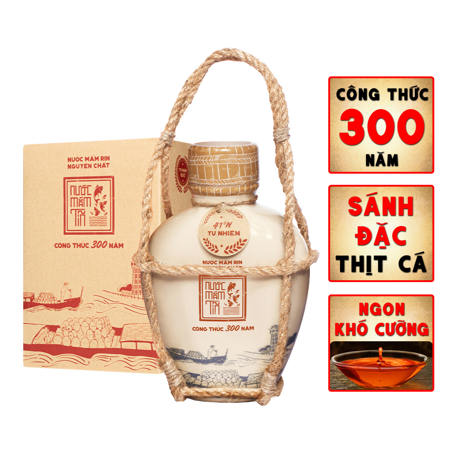 Nước mắm Tĩn nhãn xưa độ đạm 41N 500ml rin nguyên chất truyền thống sạch không chất bảo quản