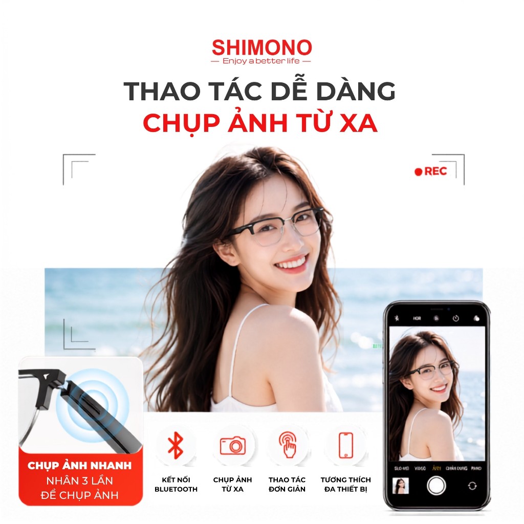 Kính Thông Minh Bluetooth SHIMONO AIMB-V2 Nghe Nhạc OpenEar, Đàm Thoại Rảnh Tay, Điều Khiển Cảm Ứng Hàng Chính Hãng
