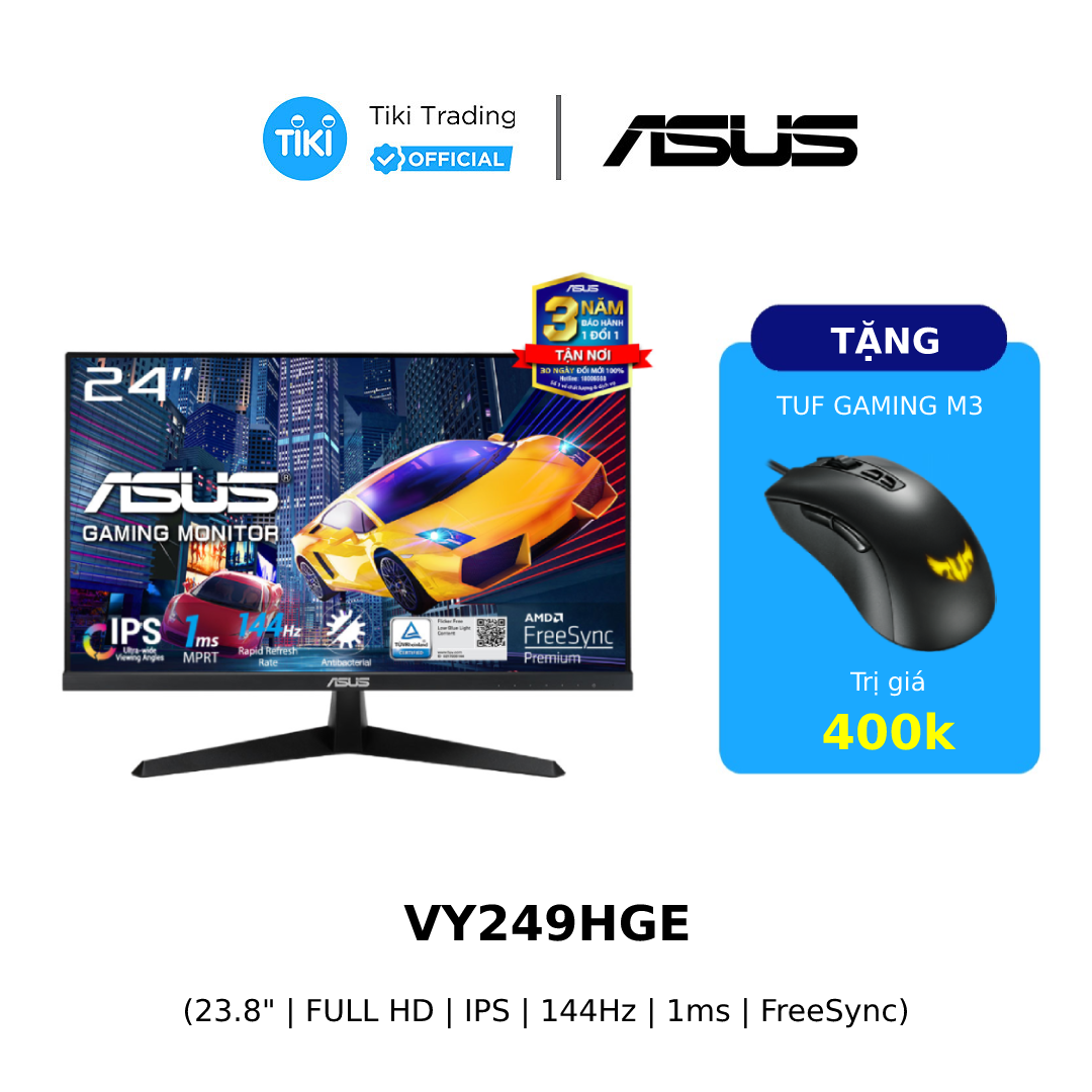 [Tặng chuột TUF Gaming M3] - Màn Hình Gaming Asus VY249HGE (23.8 inch | FHD 1920×1080 | IPS 144Hz 1ms | Eye Care+ | FreeSync Premium) - Hàng Chính Hãng