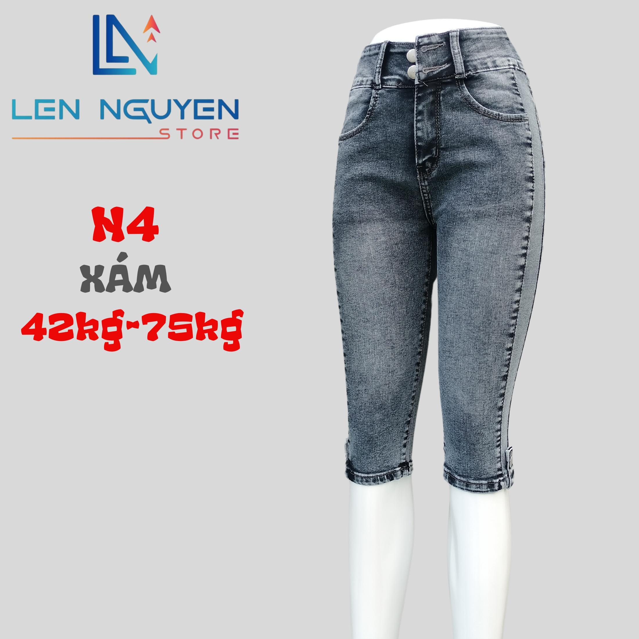 N4_Quần jean nữ, ngố 7 tất, lưng cao, quần bò nữ dáng ôm, quần rin nữ có big size, cho 42kg đến 75kg - Xanh Nhạt