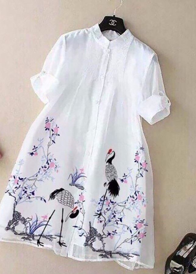 Đầm Suông In Chim Hạc Xinh Đẹp